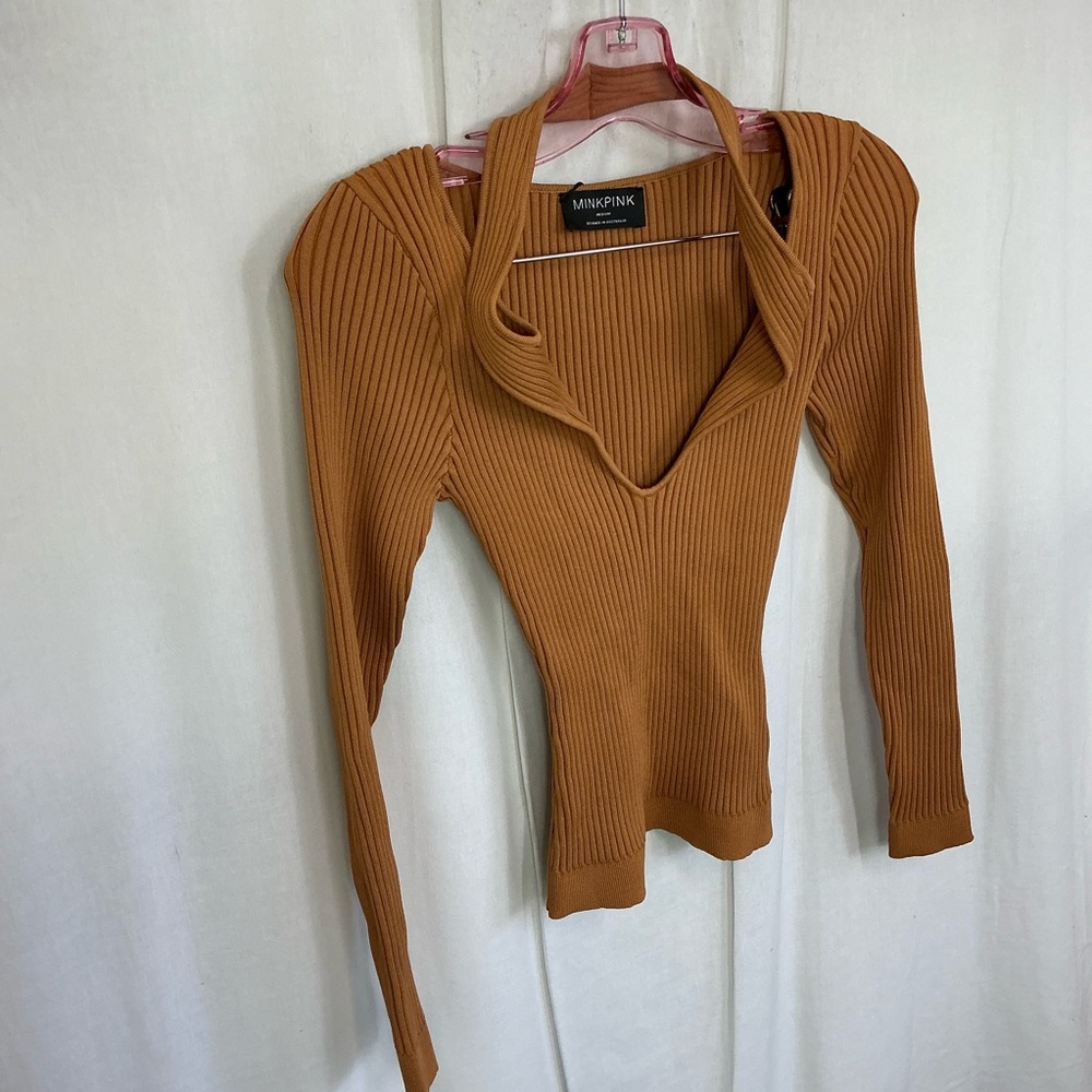 NEW Mink Pink Revolve Pecan Gianna Knit Long Sleeve Top Sweater Size M - Picture 5 of 16